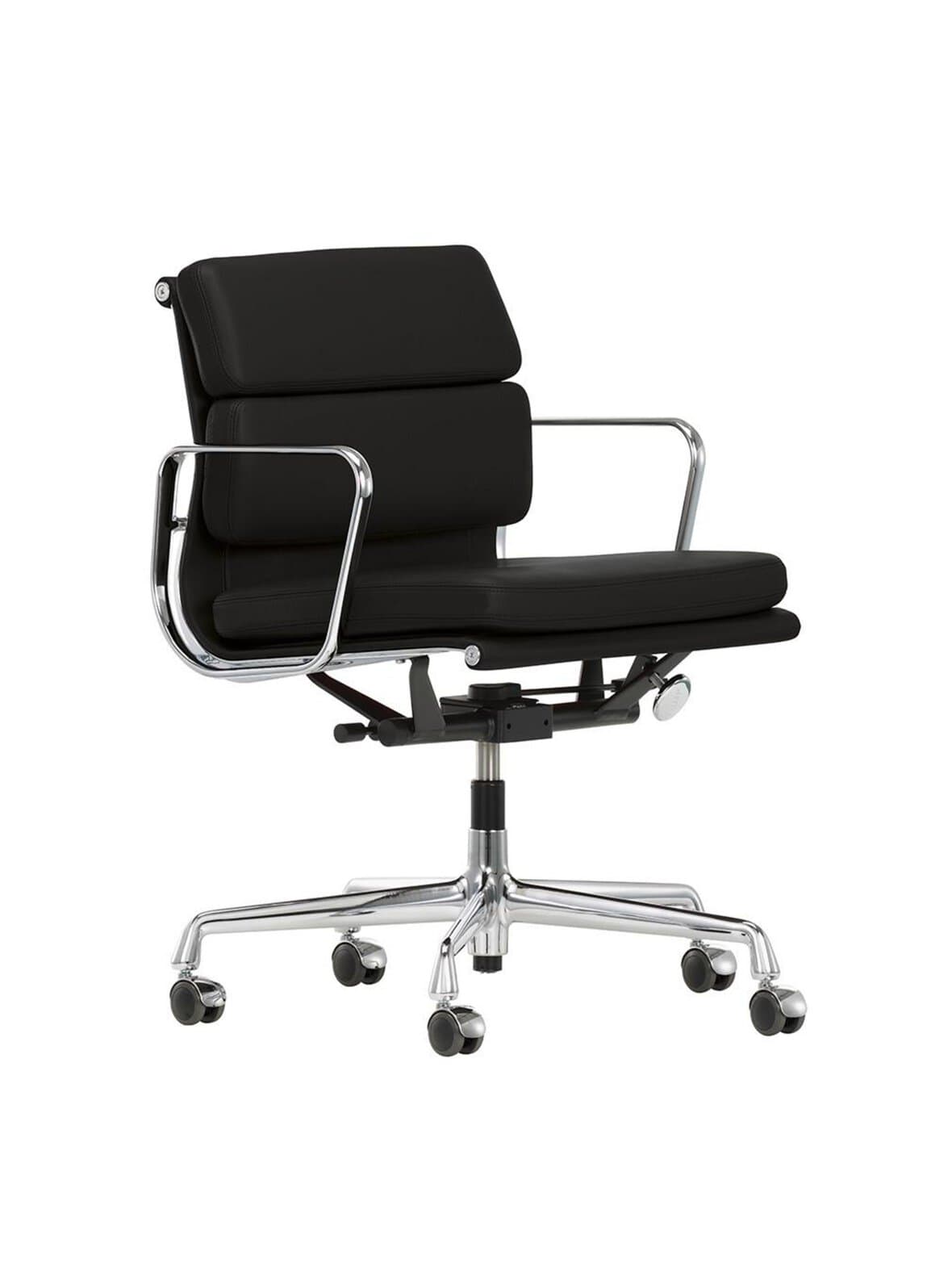 Eames soft pad ea217 -työtuoli musta nahka/kiillotettu alumiini – Vitra