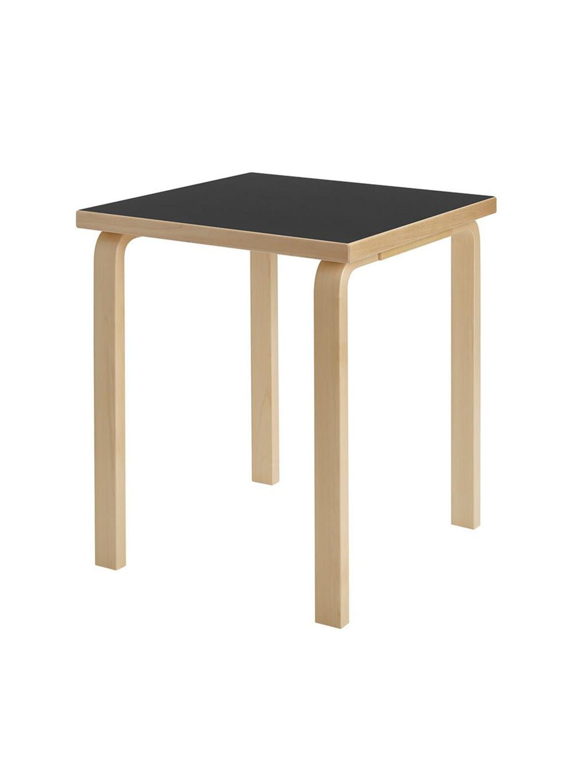 Pöytä 80c koivu / musta linoleum 60 x 60 cm – Artek
