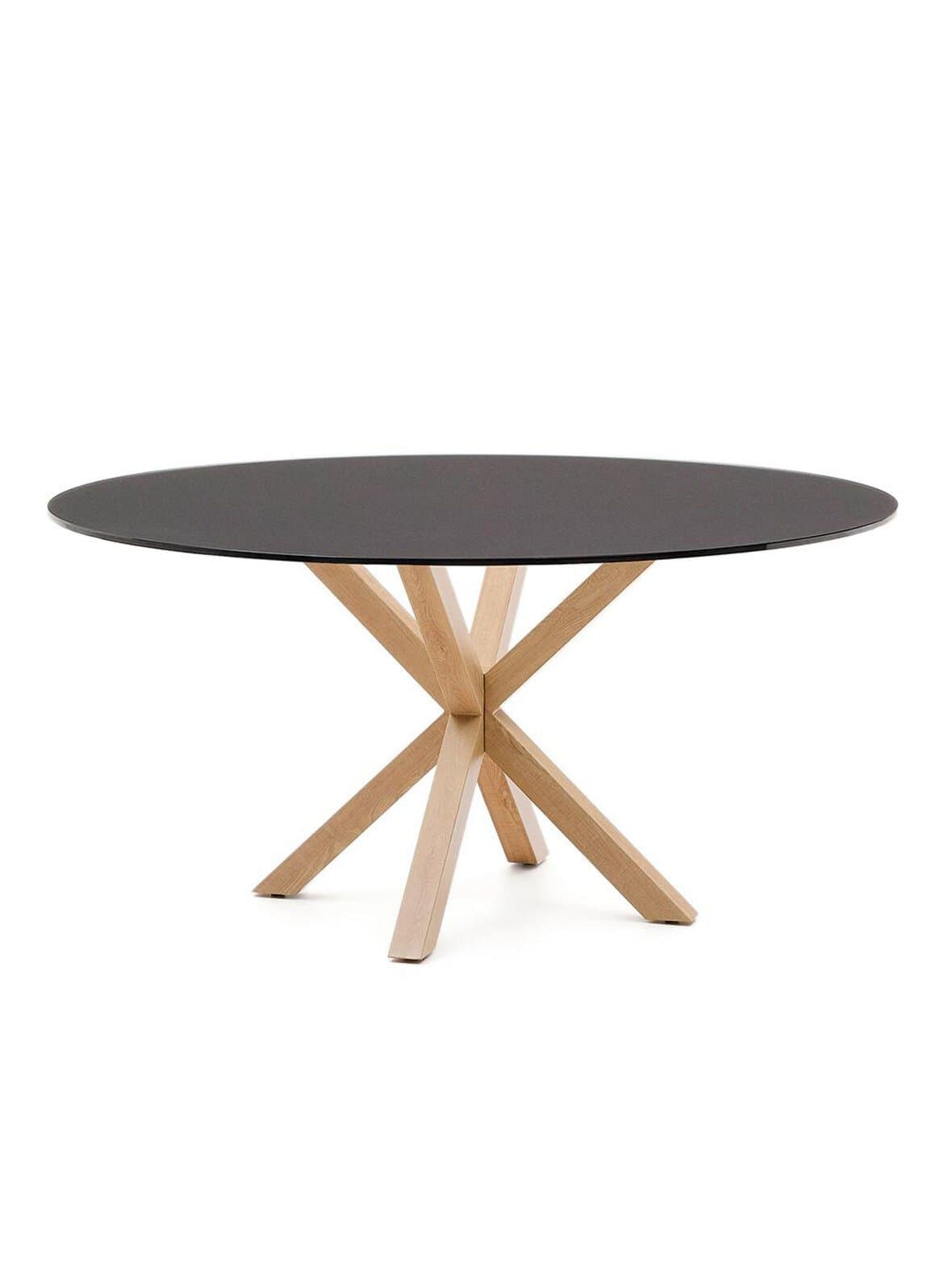 Argo-ruokapöytä musta lasi / puunvärinen teräs ⌀ 150 cm – Kave Home