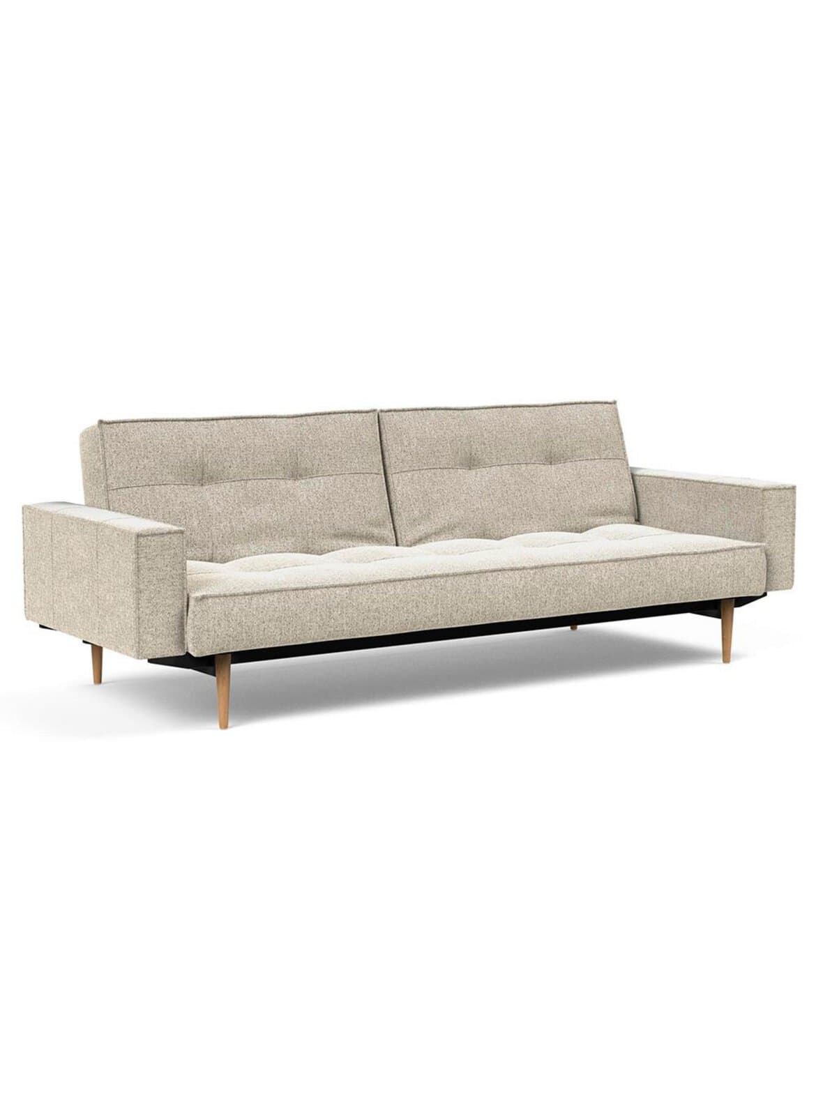 Splitback styletto -vuodesohva käsinojilla taura-kangas 357 luonnonvalkoinen / tammi – Innovation Living