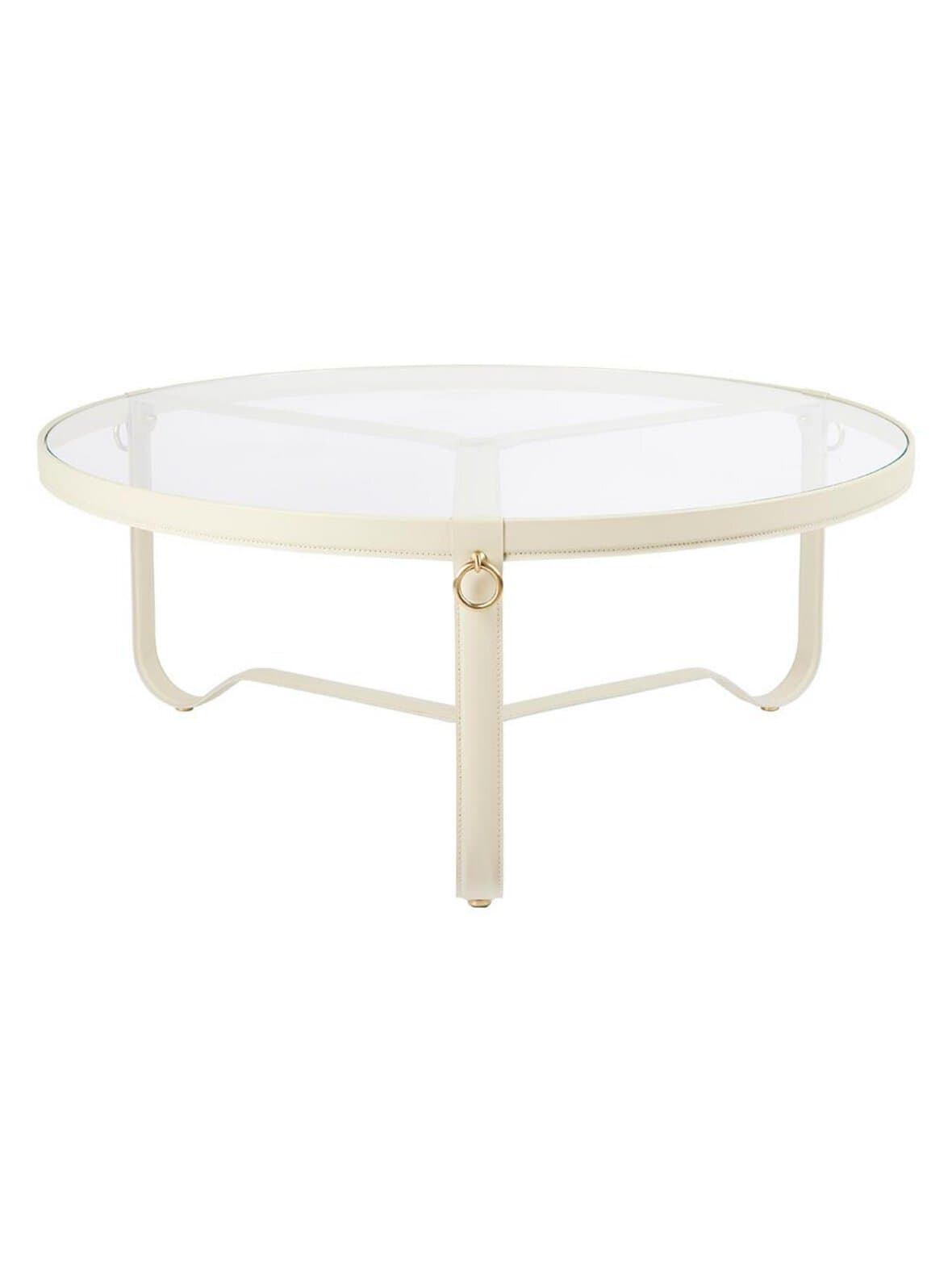 Adnet-sohvapöytä valkoinen nahka / lasi ⌀ 100 cm – GUBI
