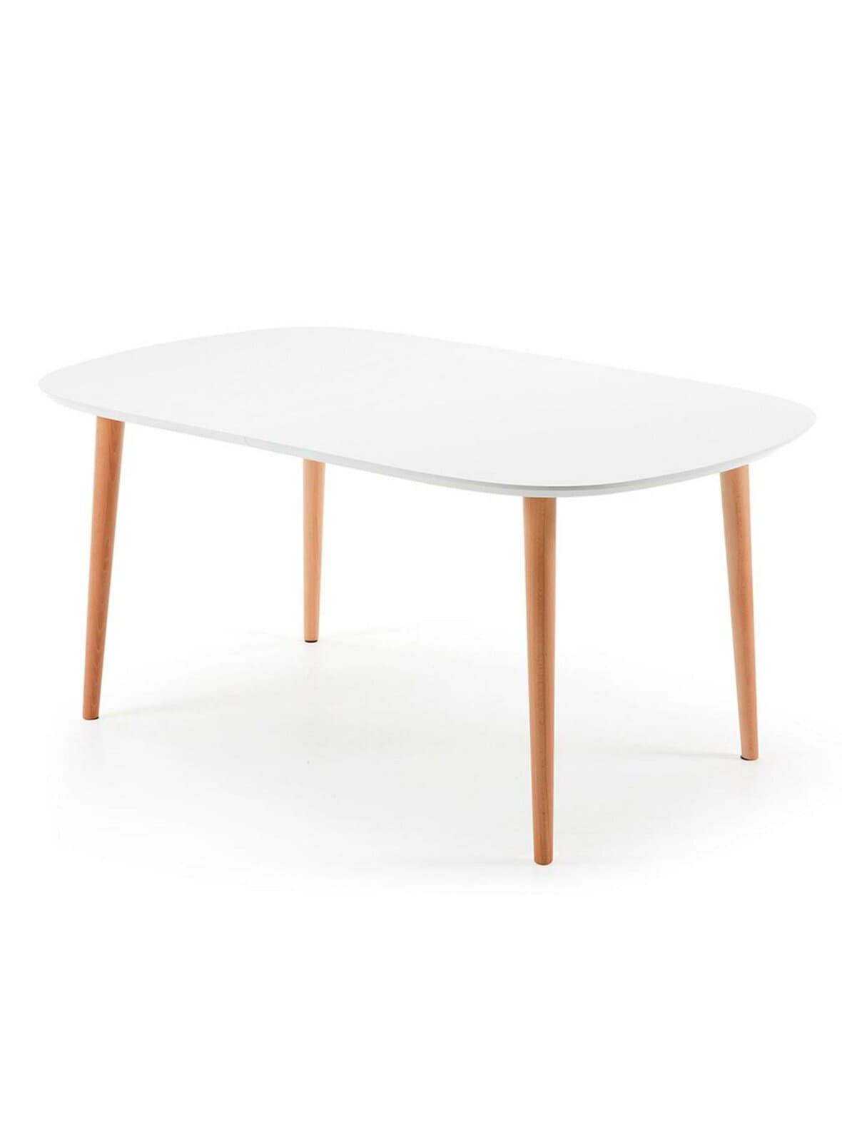 Oqui- jatkettava ruokapöytä valkoinen/pyökki 100 x 160/260 cm – Kave Home