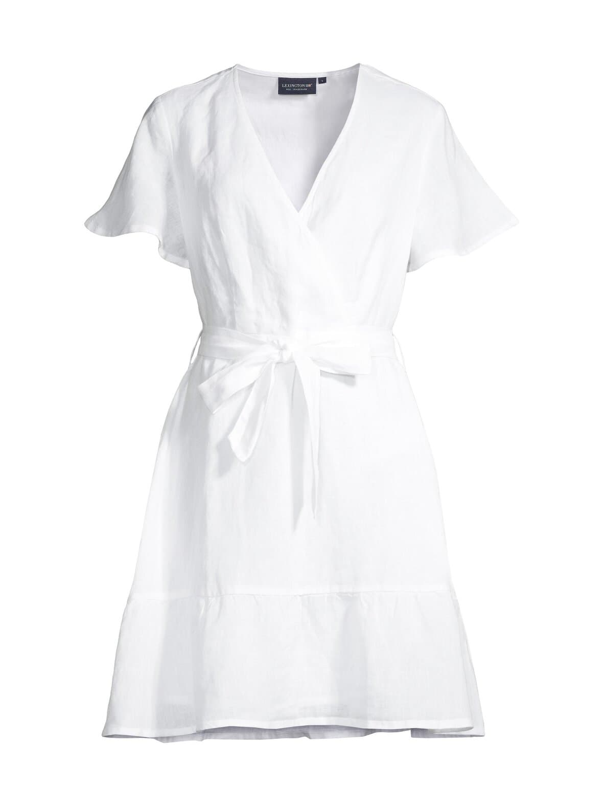 Belted v-neck -pellavamekko – Lexington