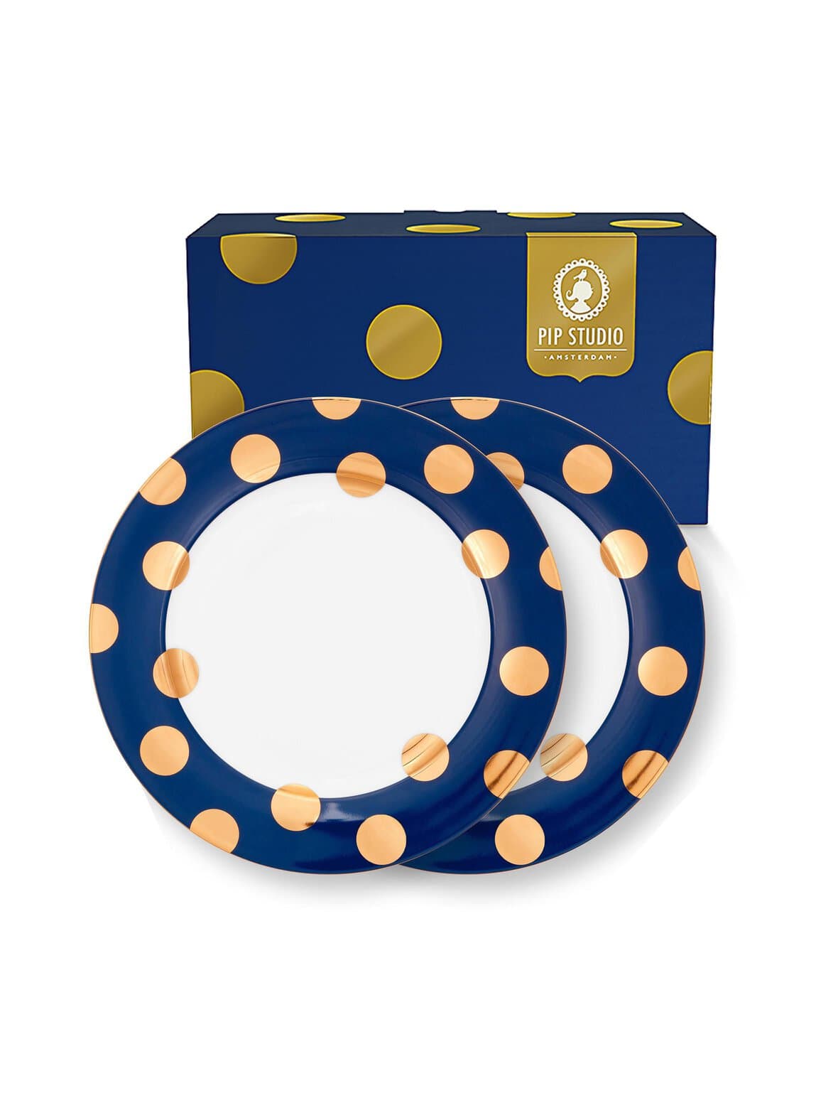 Dot delight navy gold -lautanen 26.5 cm, 2 kpl – PIP HOME