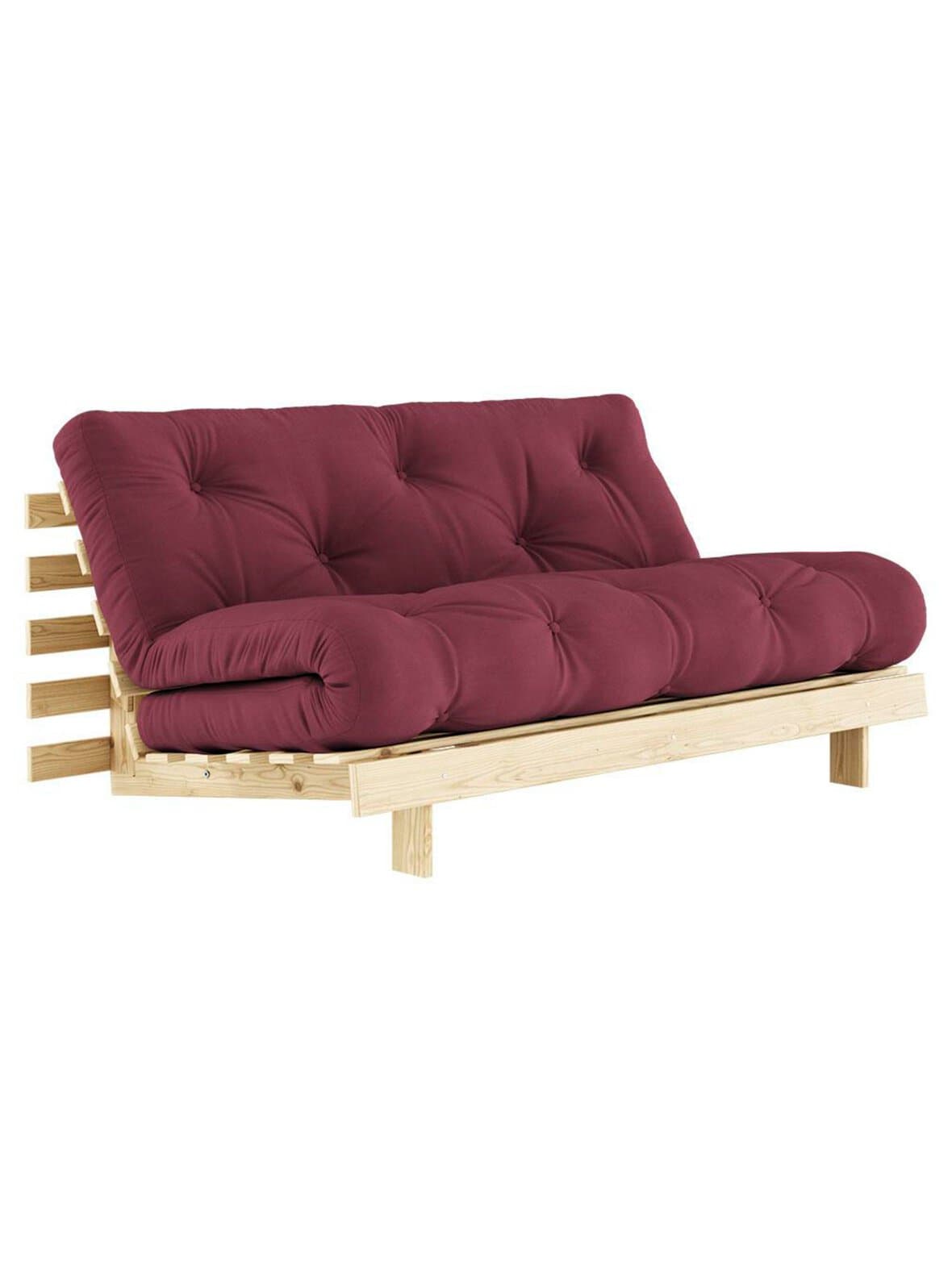 Roots-futonsohva bordeaux/mänty l 160 cm – Karup