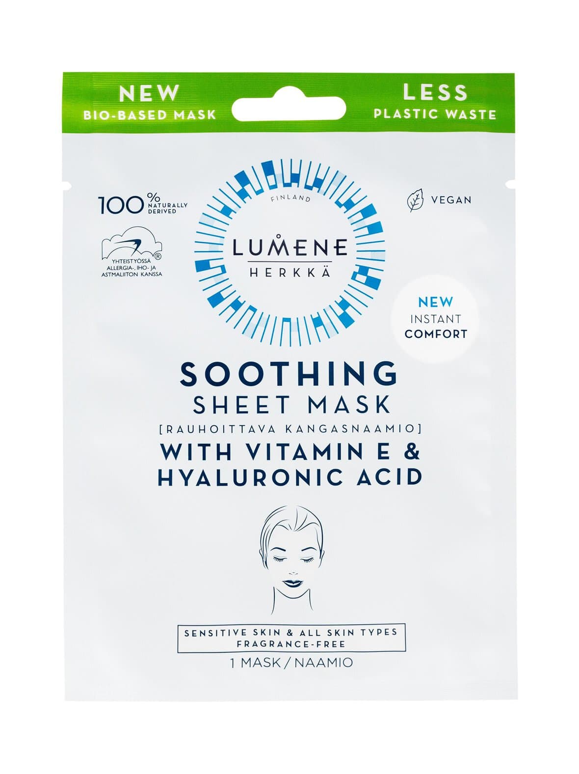 Herkkä- rauhoittava kangasnaamio – Lumene