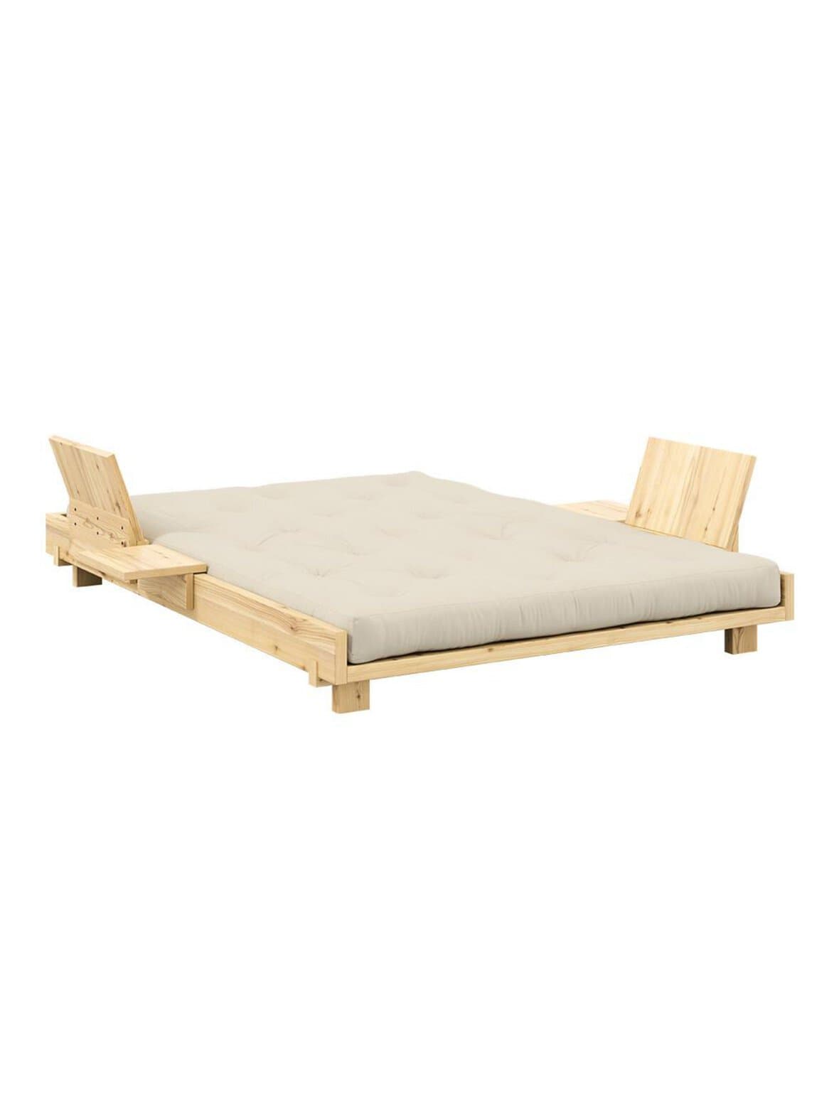Social-vuodesohva 2 selkänojaa + 2 sivupöytää beige/mänty 140 x 200 cm – Karup