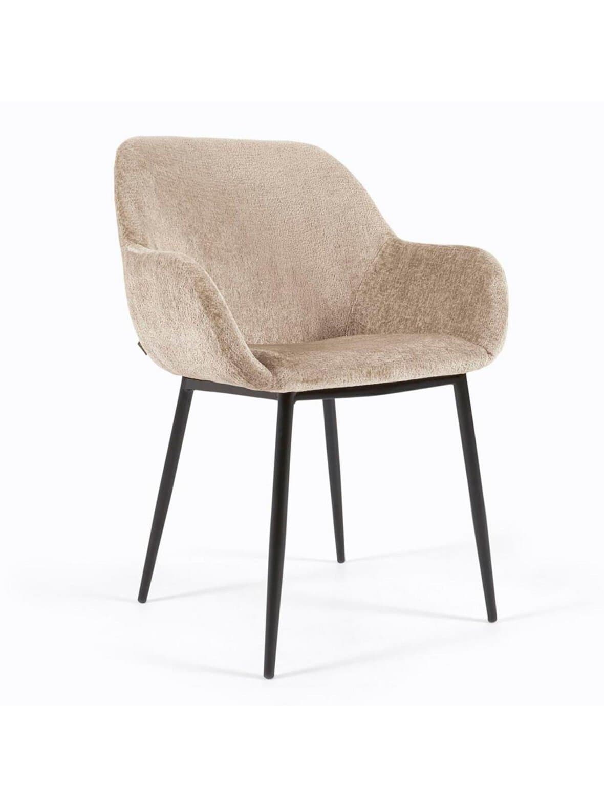 Konna-tuoli beige chenille-kangas / musta – Kave Home