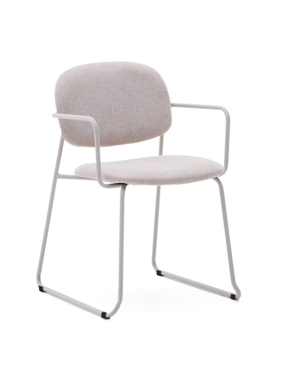 Meli-tuoli käsinojilla belfast-kangas beige / beige metalli – Kave Home