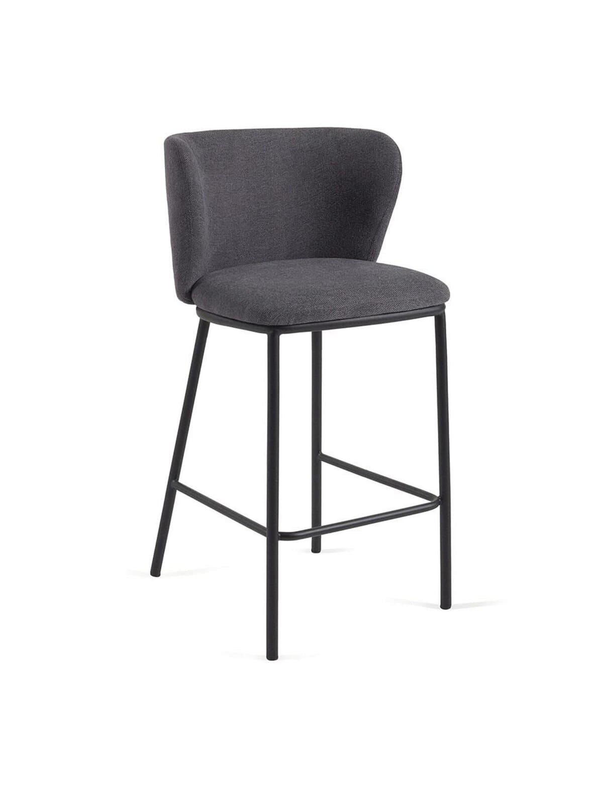 Ciselia-baarijakkara tummanharmaa chenille-kangas / musta metalli k 65 cm – Kave Home