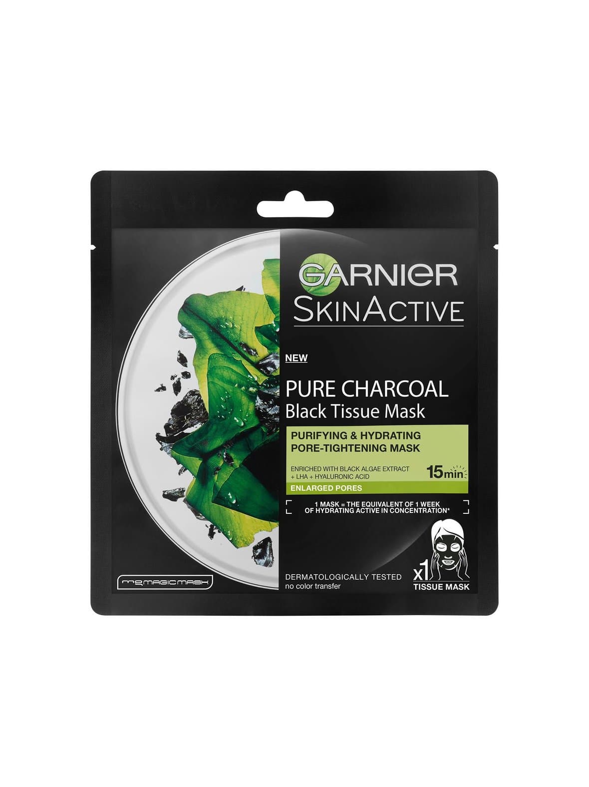 Skin active black tissue pure charcoal black algae -kasvonaamio 32 g – Garnier