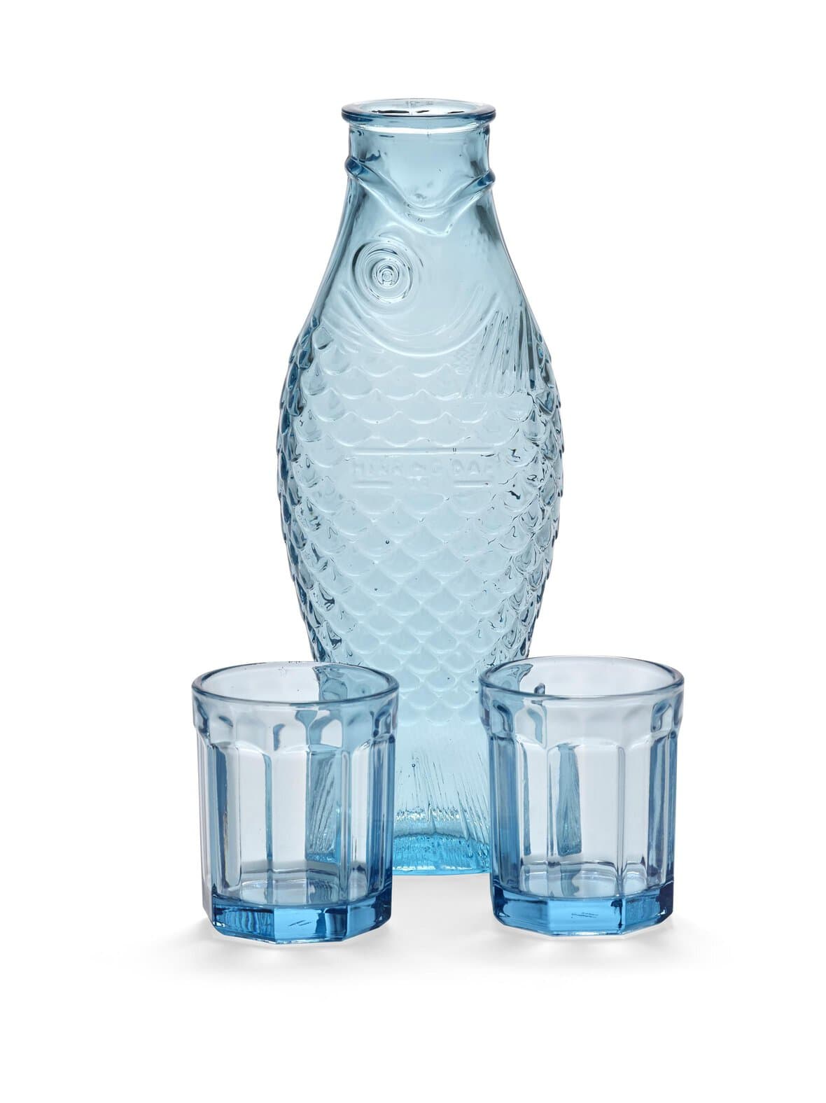 Blue fish set carafe and glasses -lasisetti 3 kpl – Serax