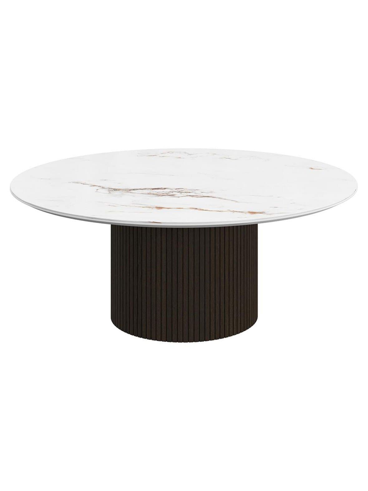 Santiago-sohvapöytä valkoinen keramiikka / tumma tammi ⌀ 99 cm – BoConcept