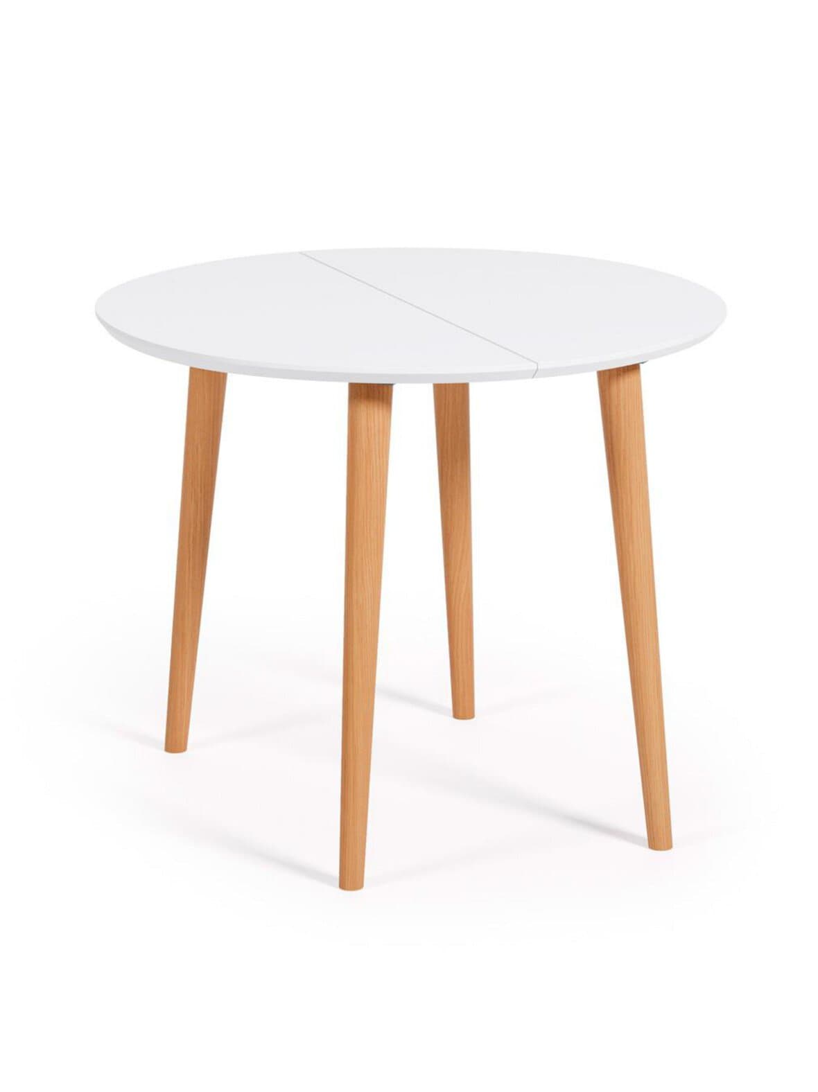 Oqui- jatkettava ruokapöytä valkoinen/pyökki ⌀ 90/170 cm – Kave Home