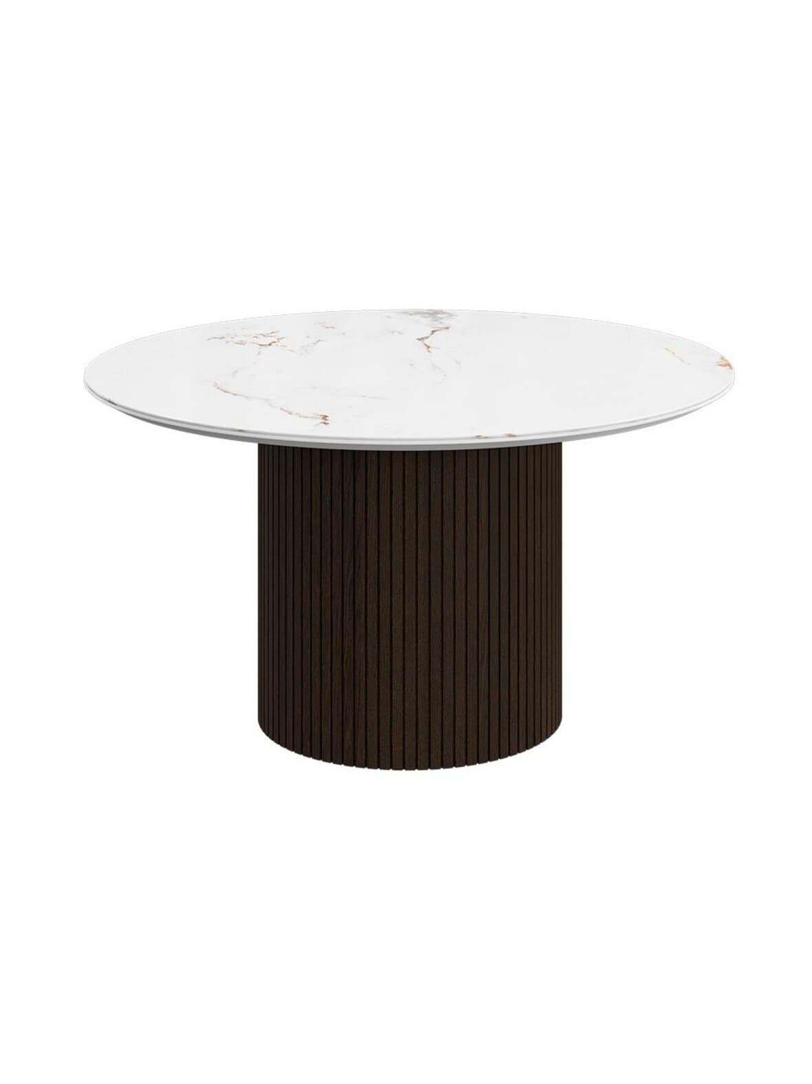 Santiago-sohvapöytä valkoinen keramiikka / tumma tammi ⌀ 80 cm – BoConcept