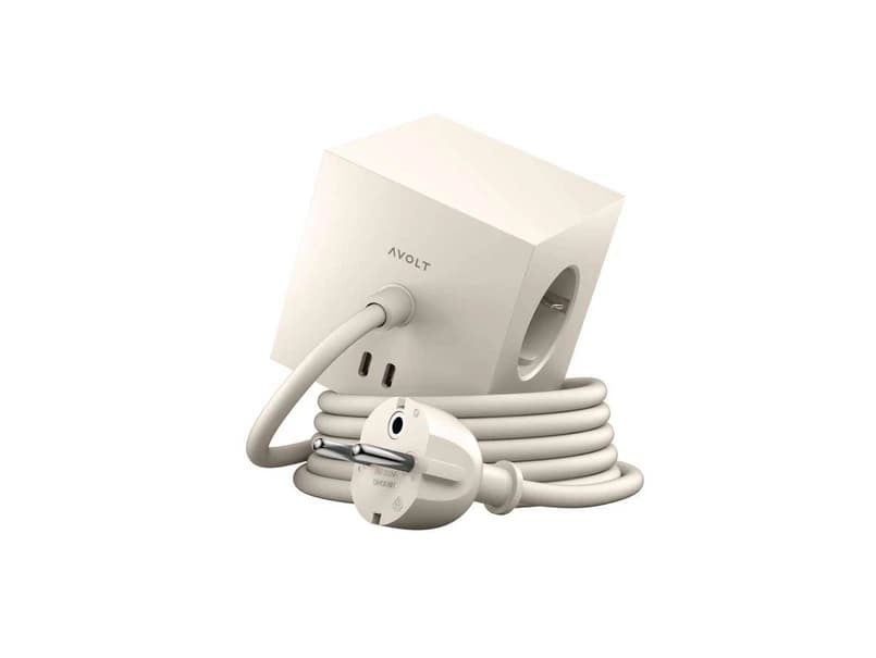 AVOLT - Monipistorasian SQUARE 1 beige 3 Schuko 2 USB 1,8 m kaapeli – AVOLT