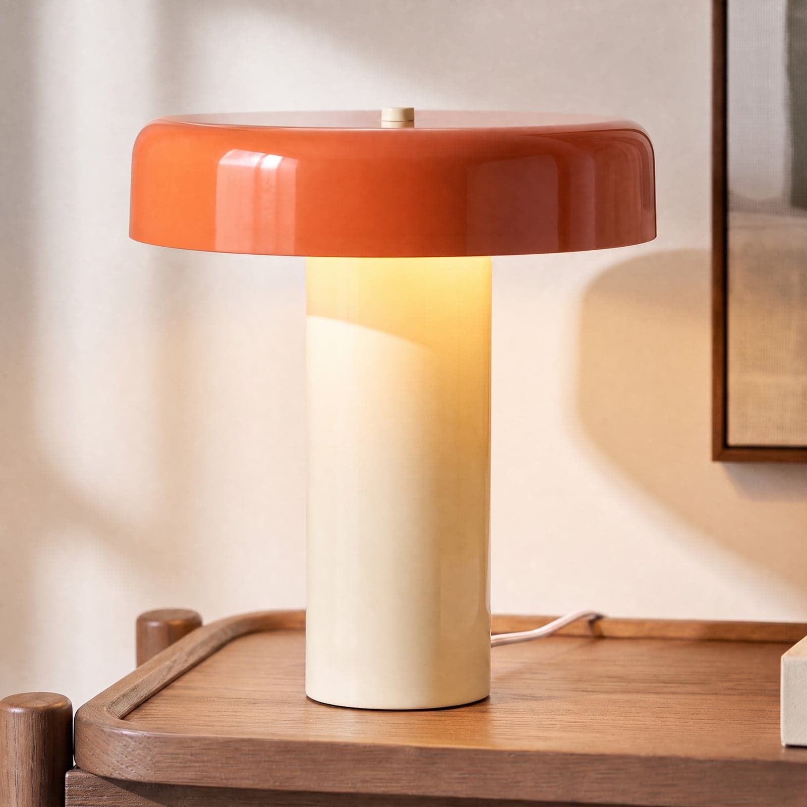 Pöytävalaisin, 33 cm, oranssi/beige, 2 x E14, metalli – NOLA Dionne - Olohuone - Moderni - Sieni – NOLA