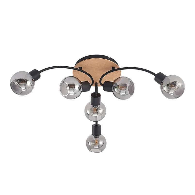 Lindby - Eridia 6 Round Kattovalaisin Black/Wood – Lindby