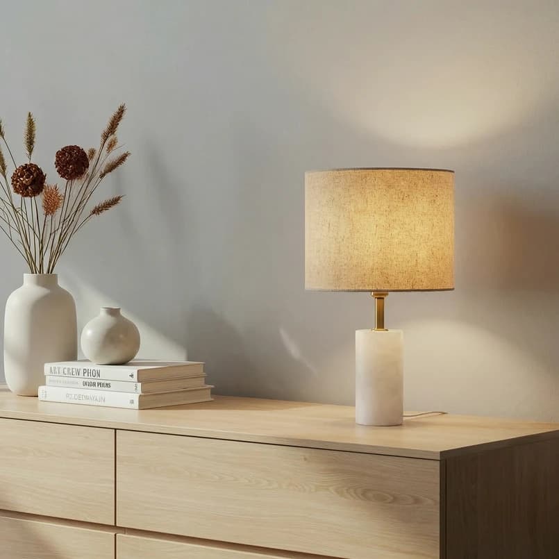 Lindby - Alabaster pöytävalaisin Ø 25 cm marmori E27 – Lindby