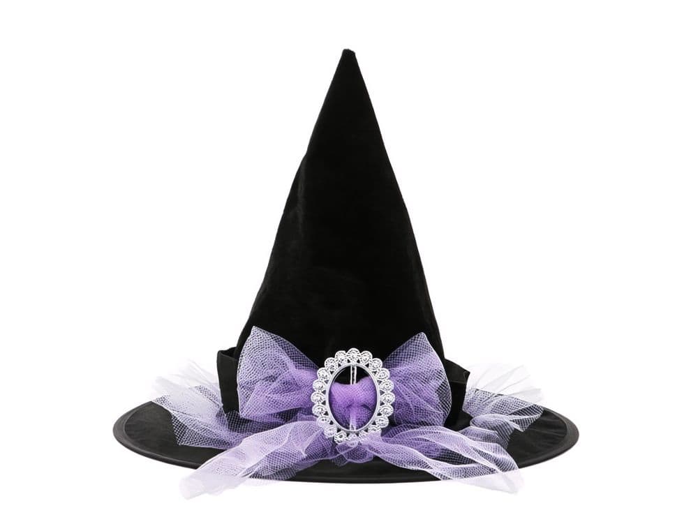 Noitahattu - Musta ja violetti tyllirusetilla – PartyDeco