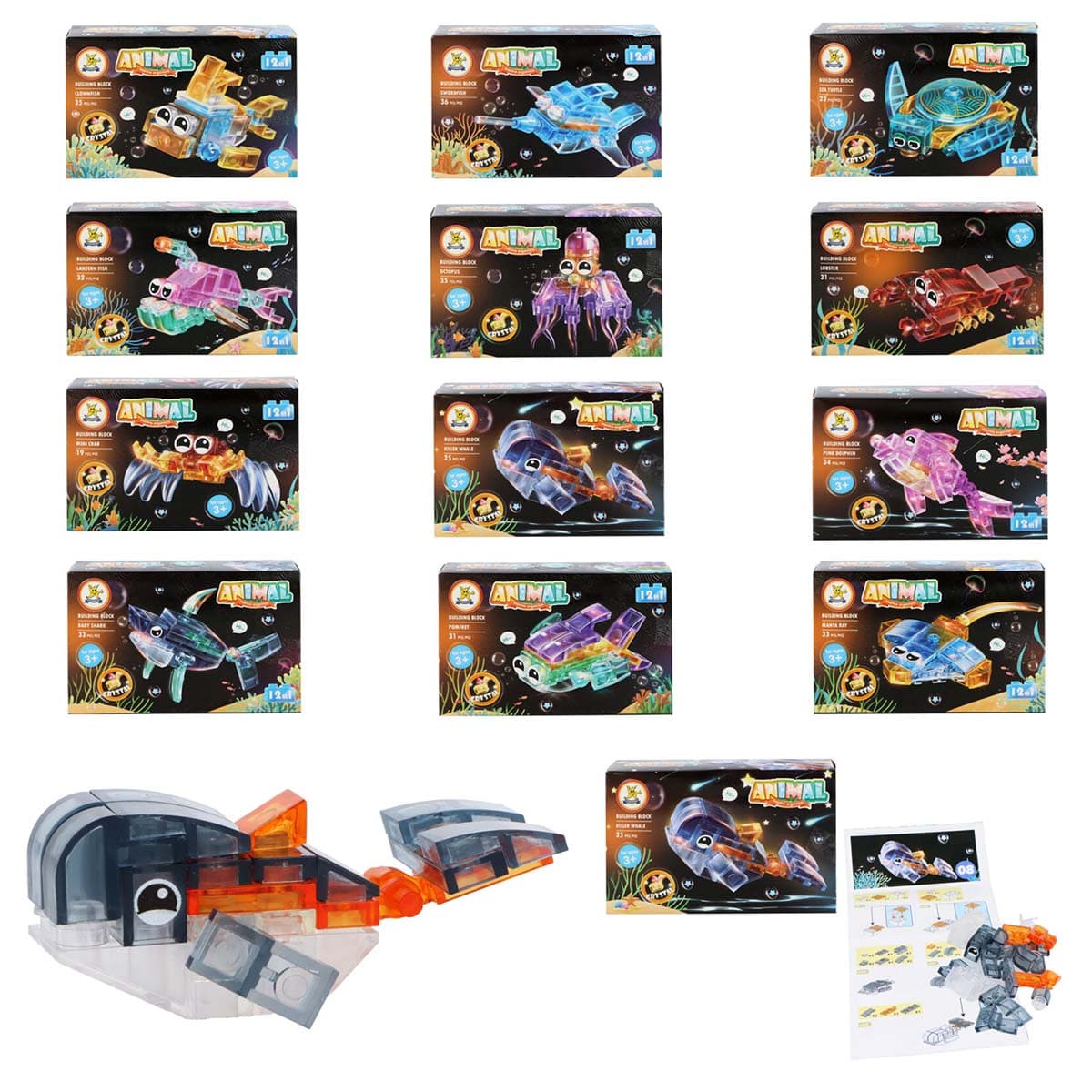 Lelu - Block animal - Merieläinrakennussarja Crystal, lajitelma 1kpl