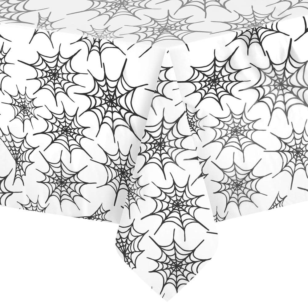 Muovinen pöytäliina - Hämähäkinseitti valko-musta, 137x274cm