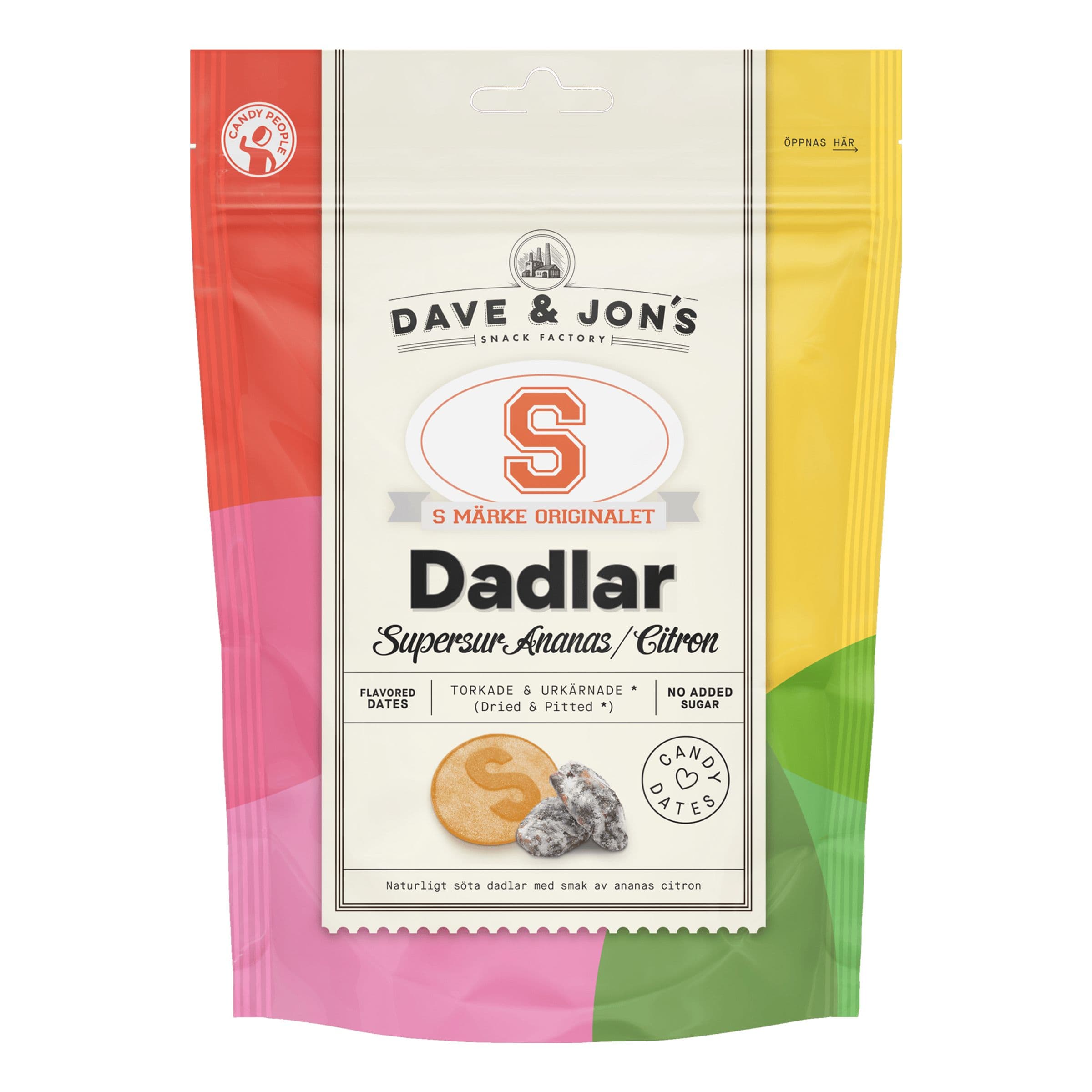 Dave & Jons Dadlit S-Merkki Supersur - 125 g – Coopers Candy