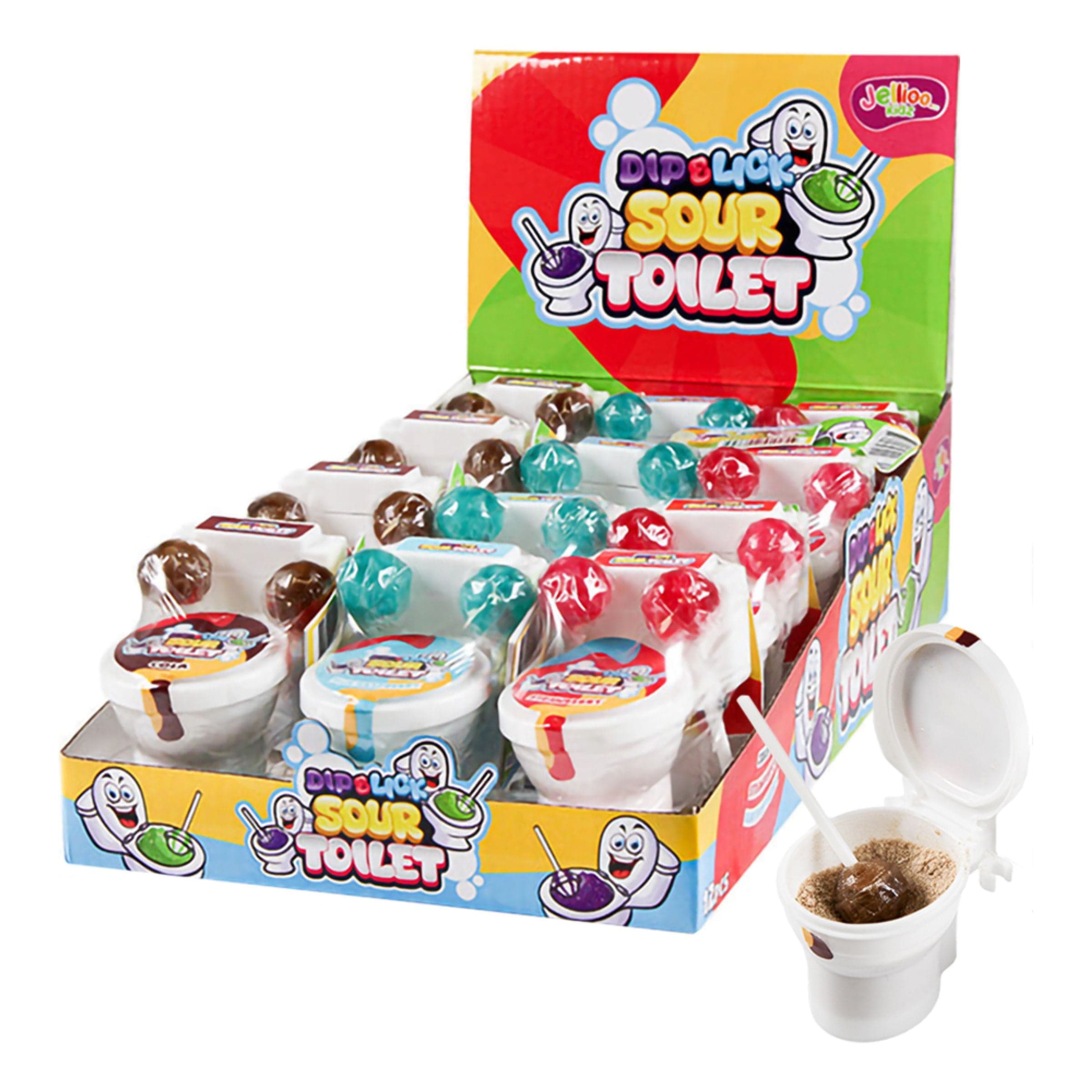 Dip & Lick Sour Toilet Suurpakkaus - 12 x 20 g – ERT Godis Bulk