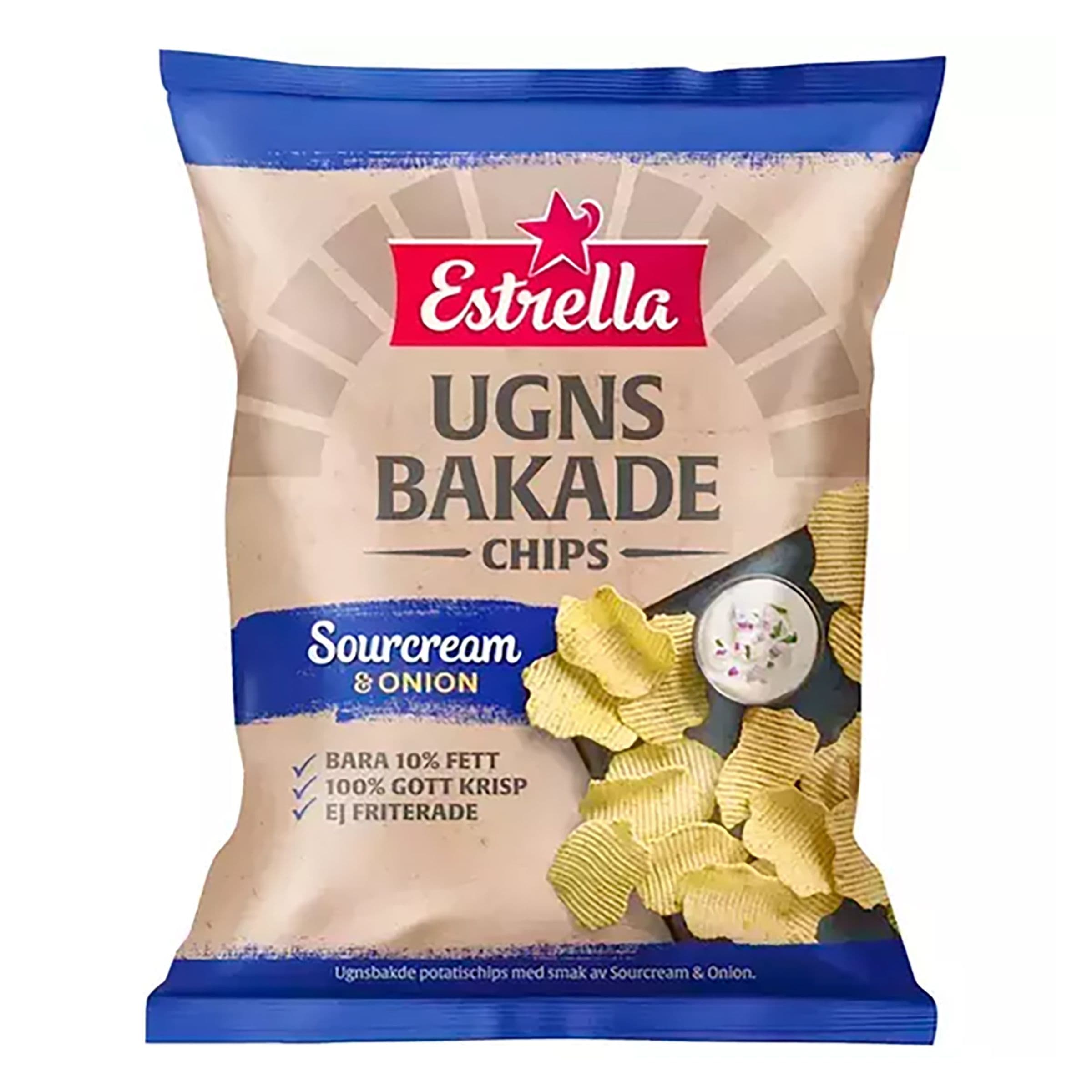 Estrella Sourcream & Onion Ugnsbakade Chips - 125 g – ERT Godis Singel
