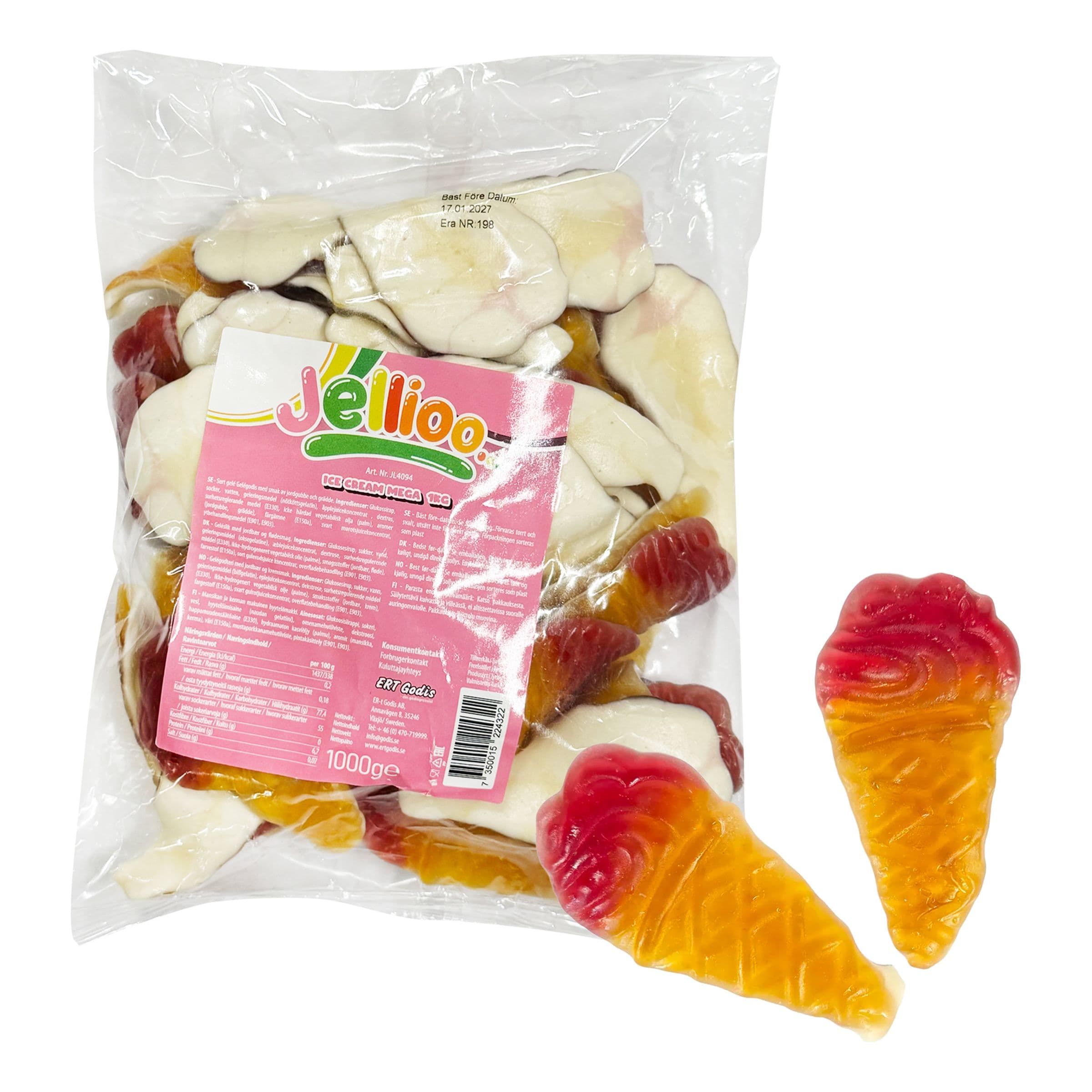 Jellioo Jäätelötötterö Mega Suurpakkaus - 1 kg – ERT Godis Bulk