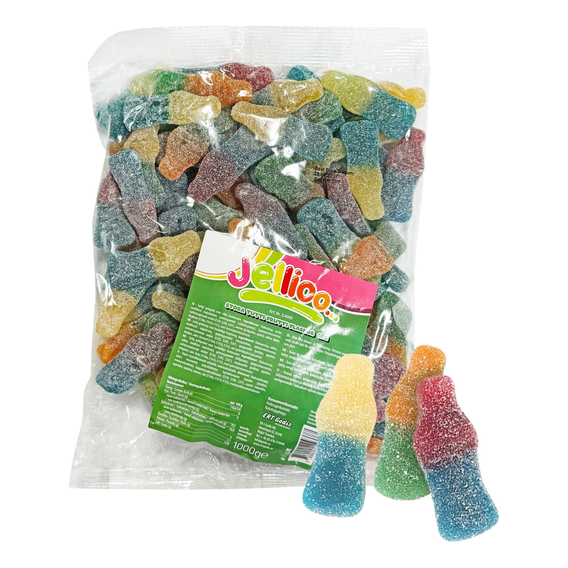 Jellioo suuret tutti frutti -pullot suurpakkaus - 1 kg – ERT Godis Bulk