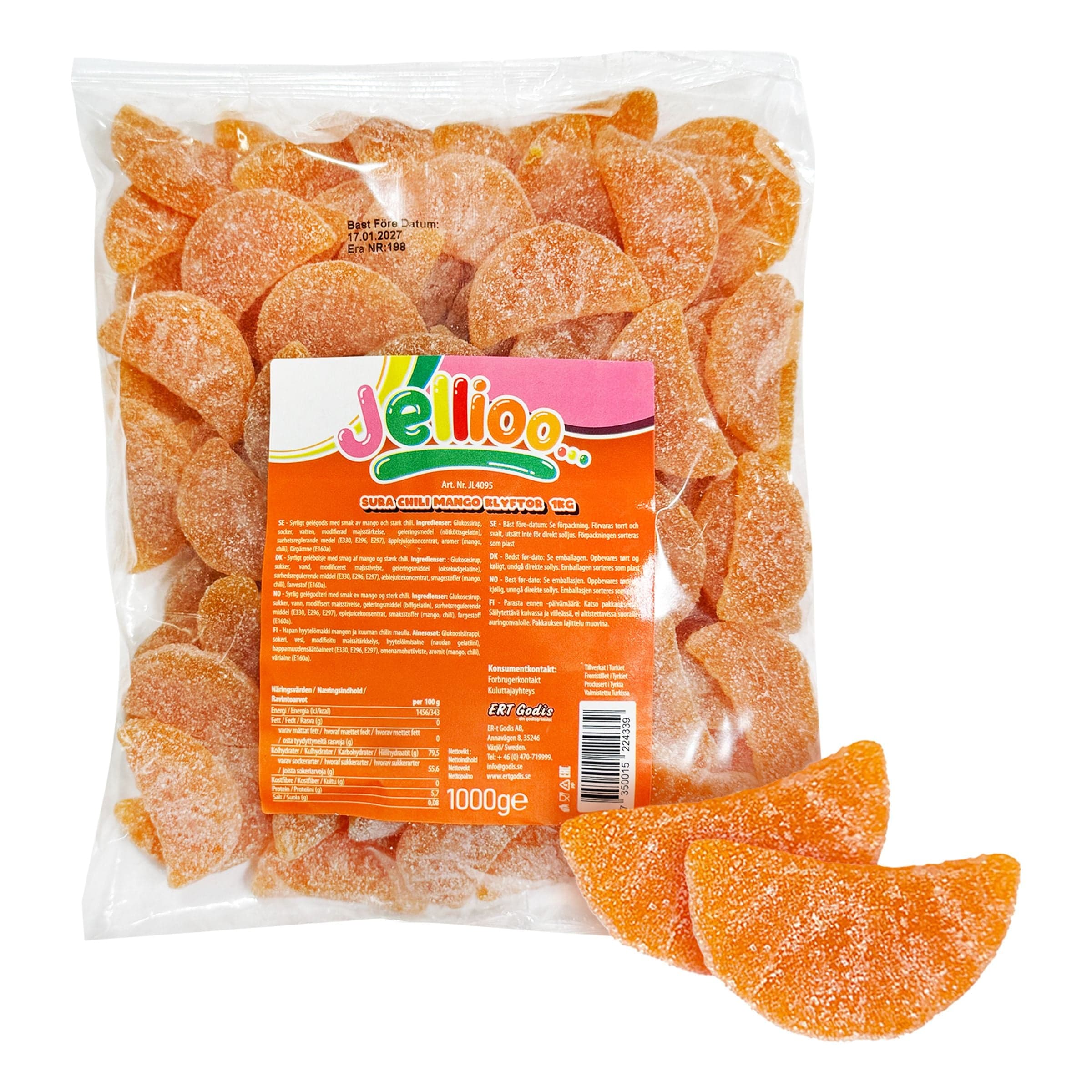 Jellioo Sura Chili-Mango Karkkiviipaleet Suurpakkaus - 1 kg – ERT Godis Bulk