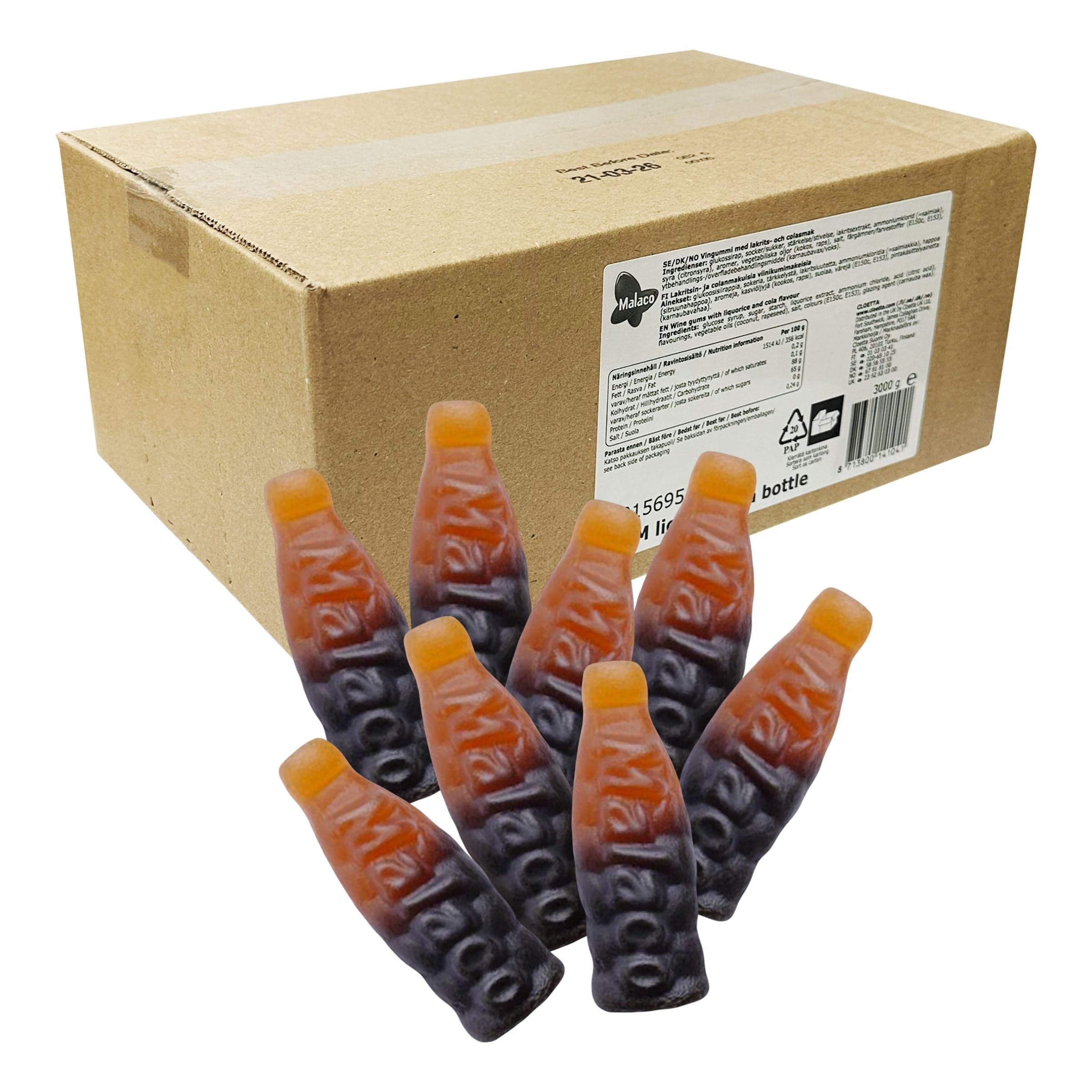 Malaco Mini Cola-Lakritsipullo Suurpakkaus - 3 kg – ERT Godis Bulk