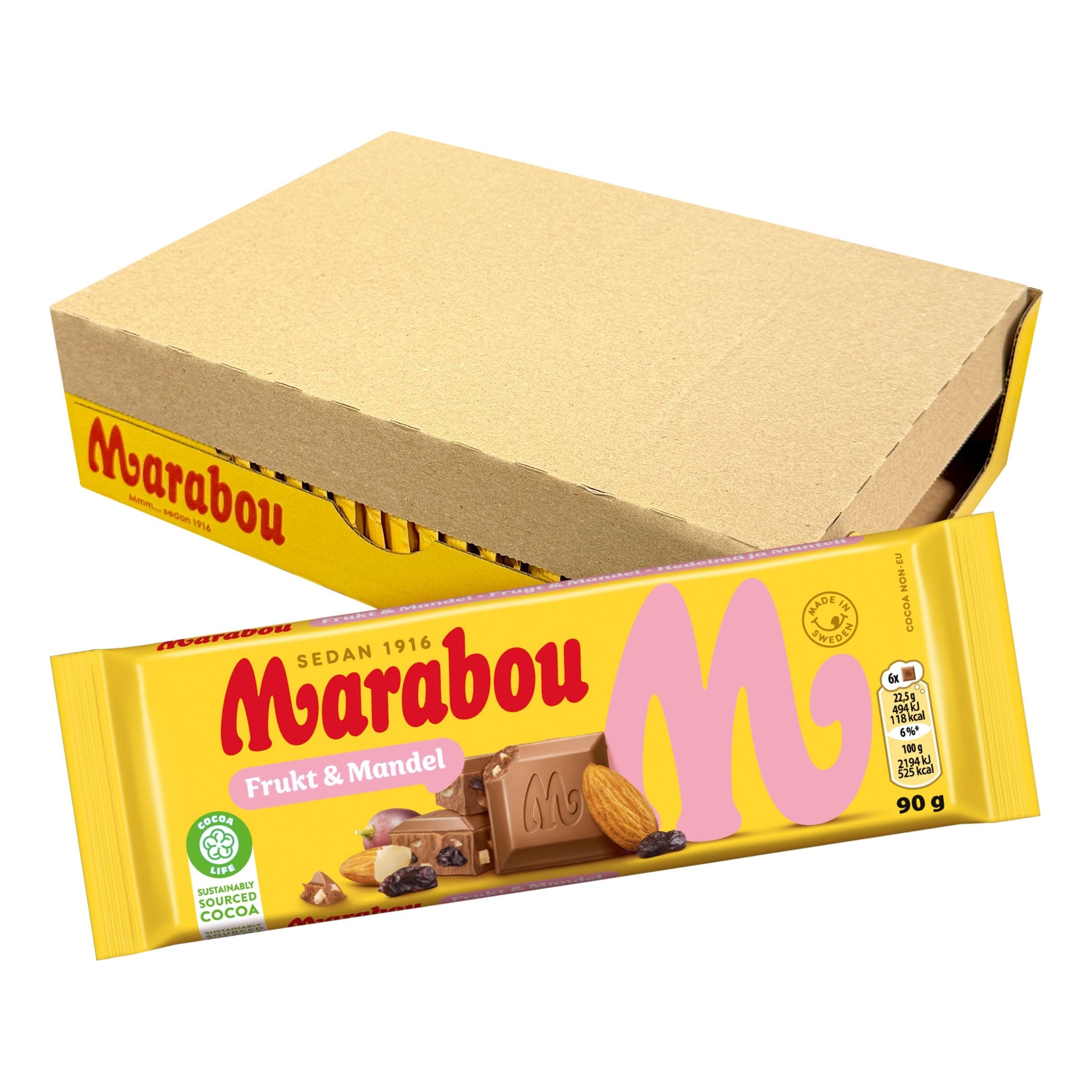 Marabou Fruktia ja Mantelia Suklaalevyt Suurpakkaus - 24 x 90 g – ERT Godis Bulk