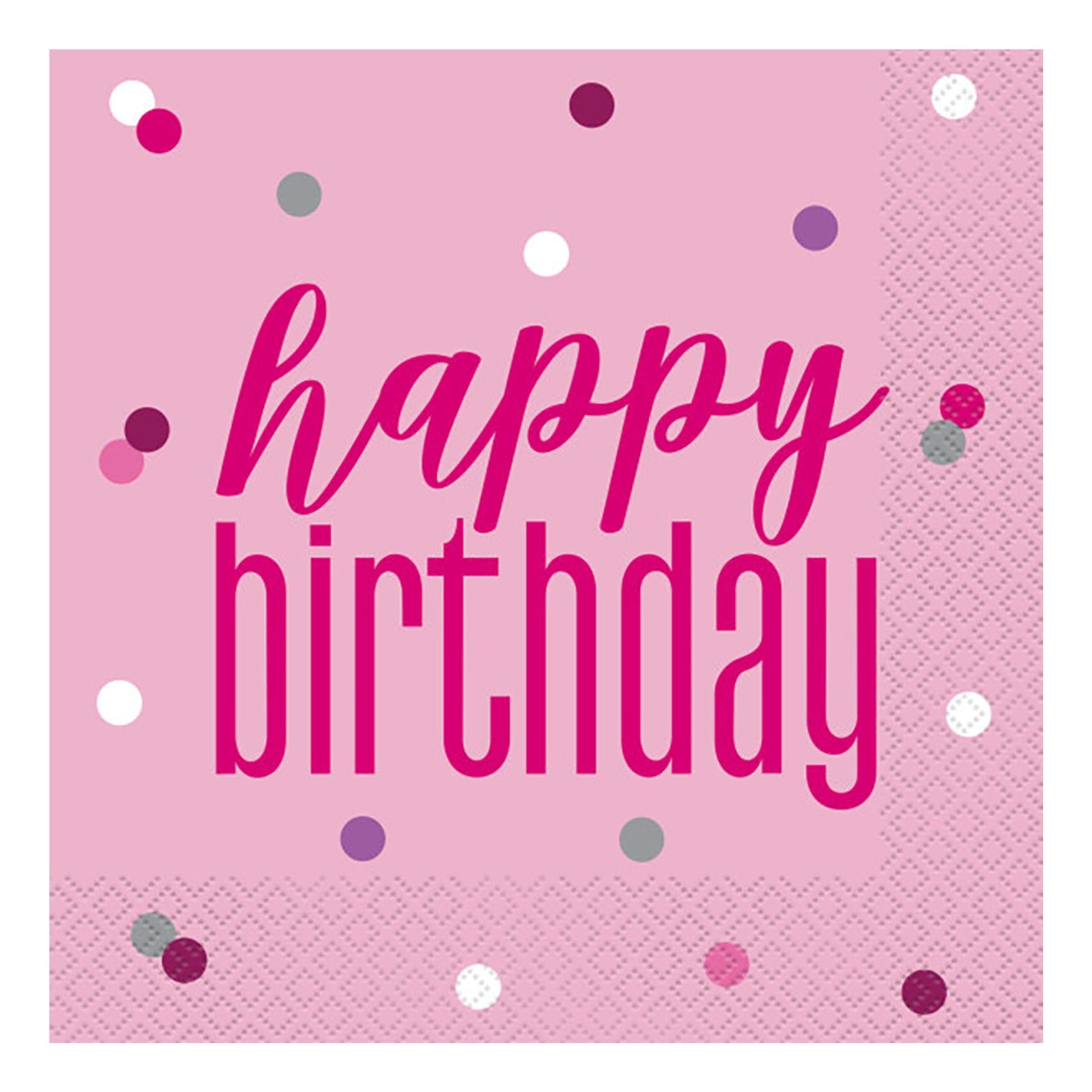 Lautasliinat Happy Birthday Vaaleanpunainen/Hopea - 16-pakkaus – Unique Party