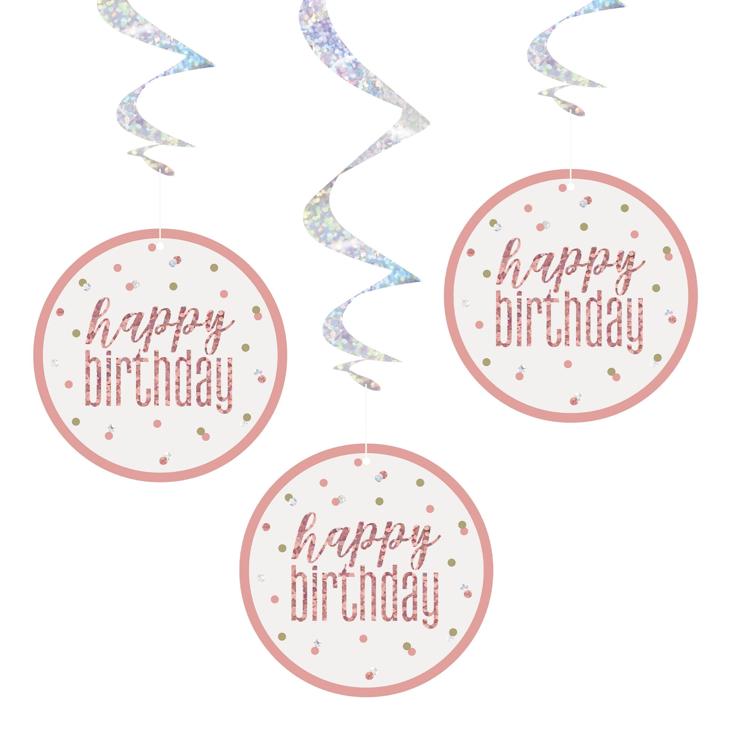 Swirls Happy Birthday Roséguld - 6-pakkaus – Unique Party