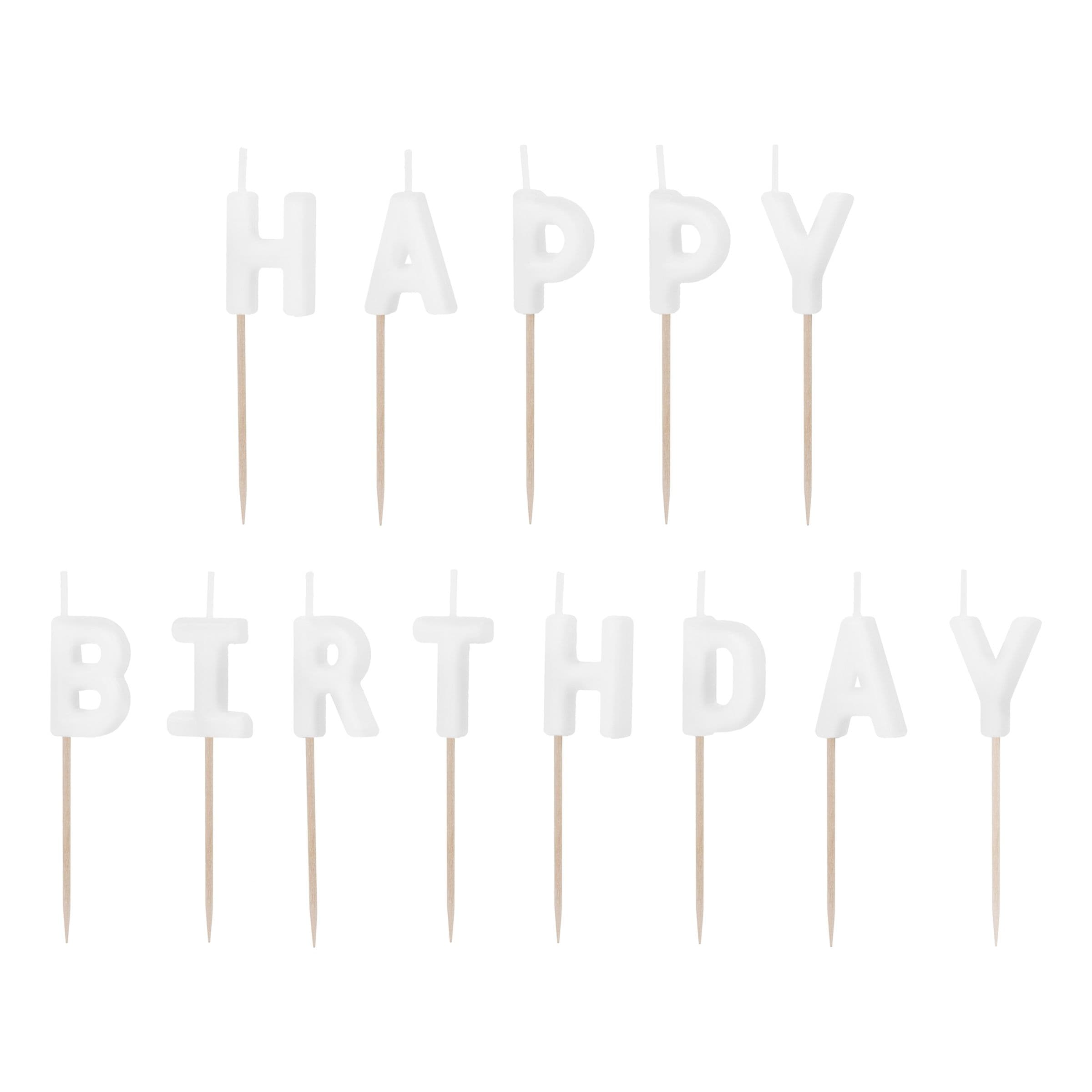 Valkoiset Kakkukynttilät Happy Birthday – PartyDeco