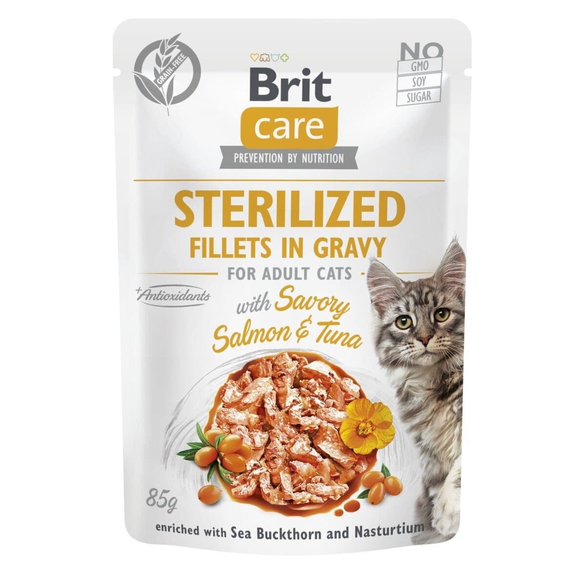 Brit Care Cat Sterilized lohi & tonnikala kastikkeessa 85 g – Brit Care