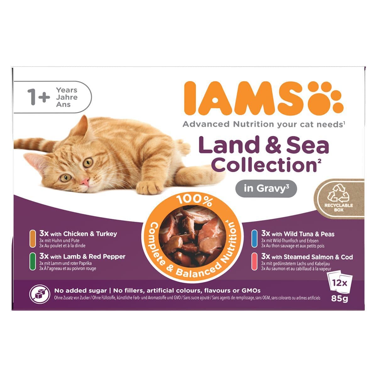Iams Advanced Nutrition Adult Gravy Liha- & kalalajitelma 12 x 85 g – Iams