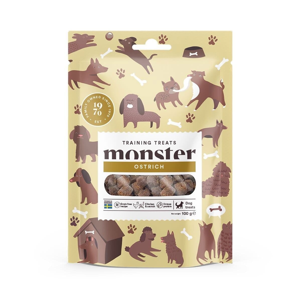 Monster Dog Training Treats kana & strutsi 100g – Monster Pet Food