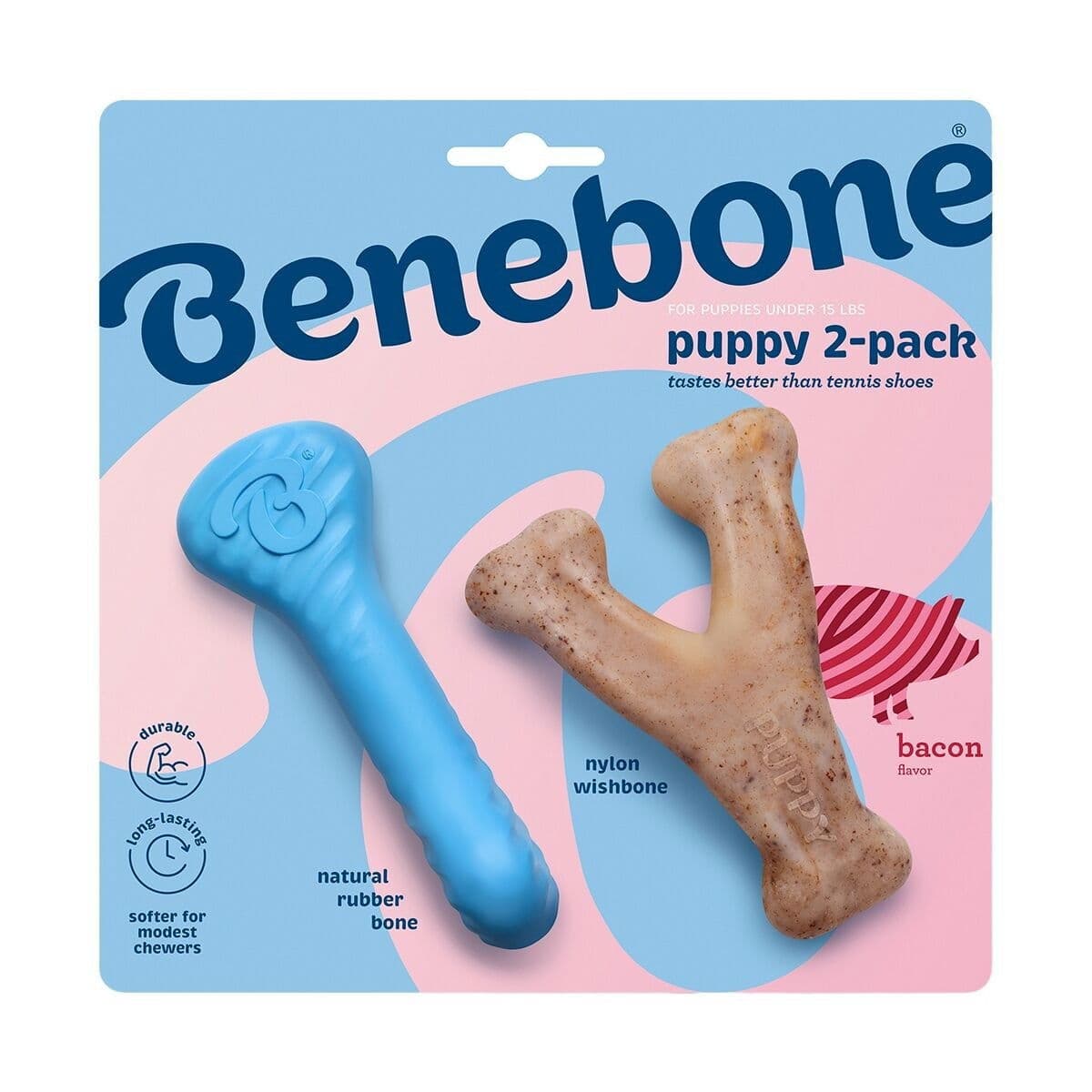 Benebone Puppy Rubber Bones Bacon Tiny 2 kpl – Benebone